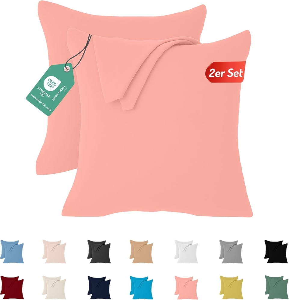 Livessa 2er Set Kissenbezug 60x60 aus%100 Baumwolle Jersey Stoff - Verdeckter Reißverschluss, Kopfkissenbezug 60x60 cm, Kissenhülle, Ultra weich und atmungsaktiv, Oeko-Tex Zertifiziert Bild 1