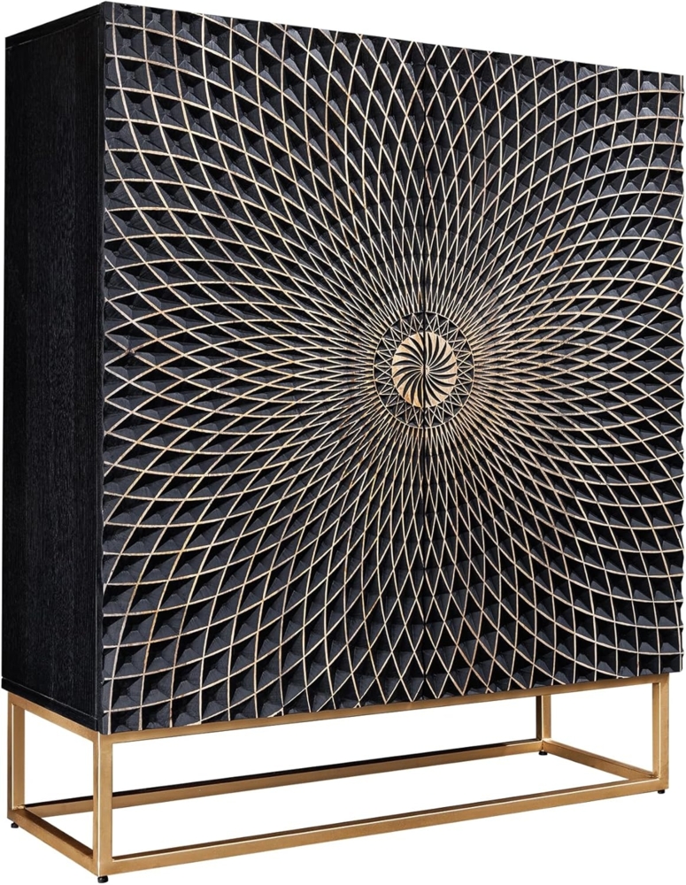 riess-ambiente Highboard ILLUSION 120cm schwarz / gold (Einzelartikel, 1 St), Mango-Massivholz · Metall · 3D Schnitzereien · Wohnzimmer · Design Bild 1