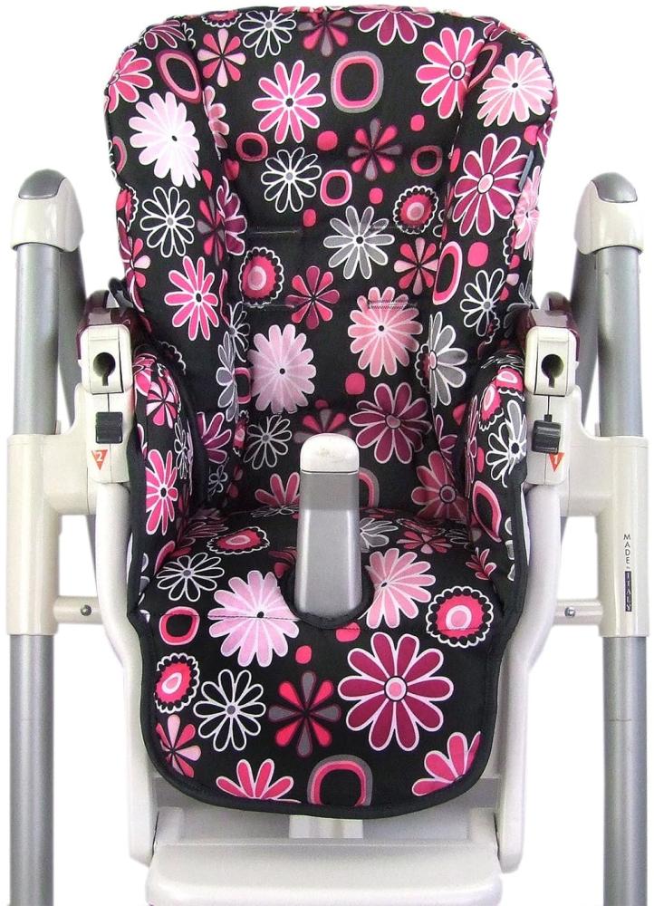 BAMBINIWELT Ersatzbezug Sitzkissen Bezug kompatibel mit Peg Perego Prima Pappa-Diner (grau pinke Blumen) Bild 1