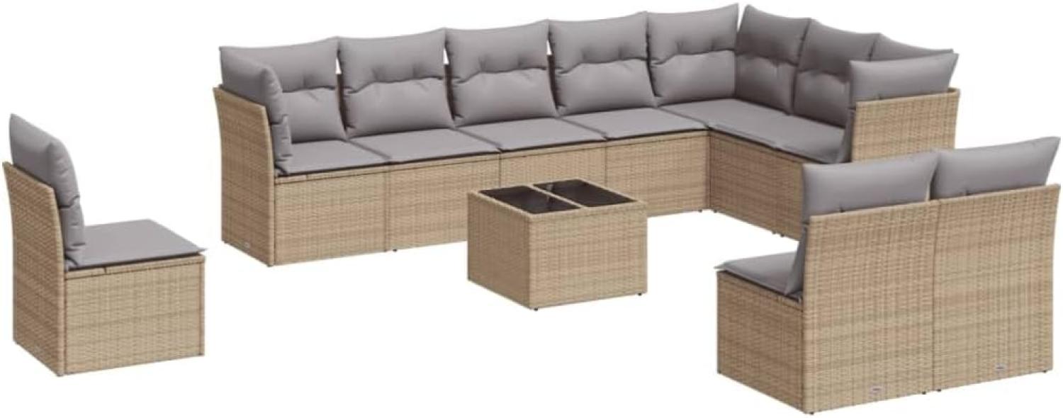 vidaXL 11-tlg. Garten-Sofagarnitur mit Kissen Beige Poly Rattan 3217809 Bild 1