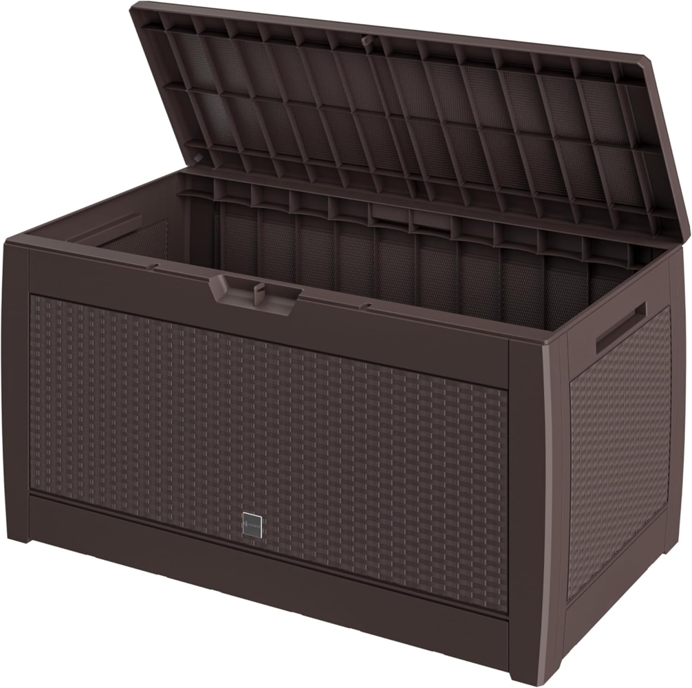 Casaria Auflagenbox Rato, UV-beständig 310L Haltegriffe Balkon Wohnzimmer Rattan-Optik Braun Bild 1