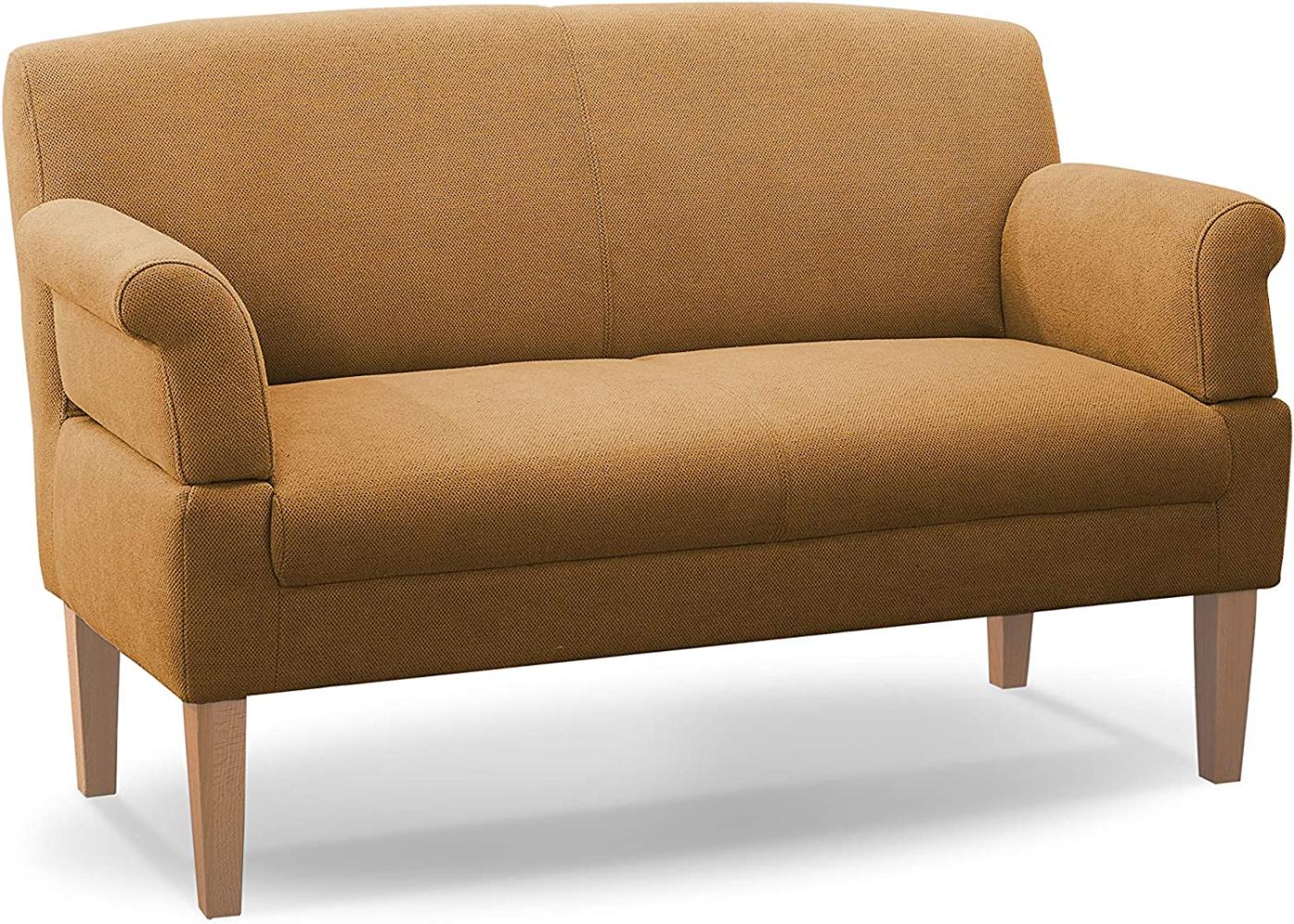 CAVADORE 2-Sitzer Küchensofa Malm, Sitzbank für Küche oder Esszimmer inkl. Armteilverstellung, Leichte Fleckentfernung dank Soft Clean, 152 x 97 x 78, Flachgewebe: gelb Bild 1