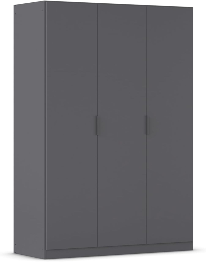 Rauch Möbel Lagoa, Kleiderschrank, Garderobe für Schlafzimmer, Kinderzimmer, Jugendzimmer 3-türig, mit Zubehör Classic, Farbe Grau metallic, Schwarz, Breite 136 Bild 1