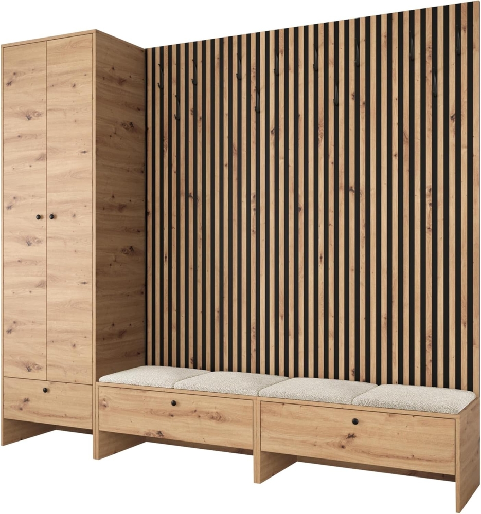 Garderoben-Set Melire VI, Kleiderschrank, Unterschrank, Griffe aus Metall (Farbe: Artisan Eiche, Abriamo 03) Bild 1