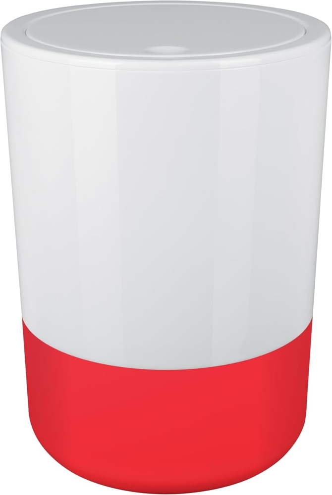 Spirella Design Kosmetikeimer "Moji" Bad Treteimer Schwingdeckeleimer Abfallbehälter mit Schwingdeckel 5 Liter mit Silikonboden Weiß/Rot Bild 1