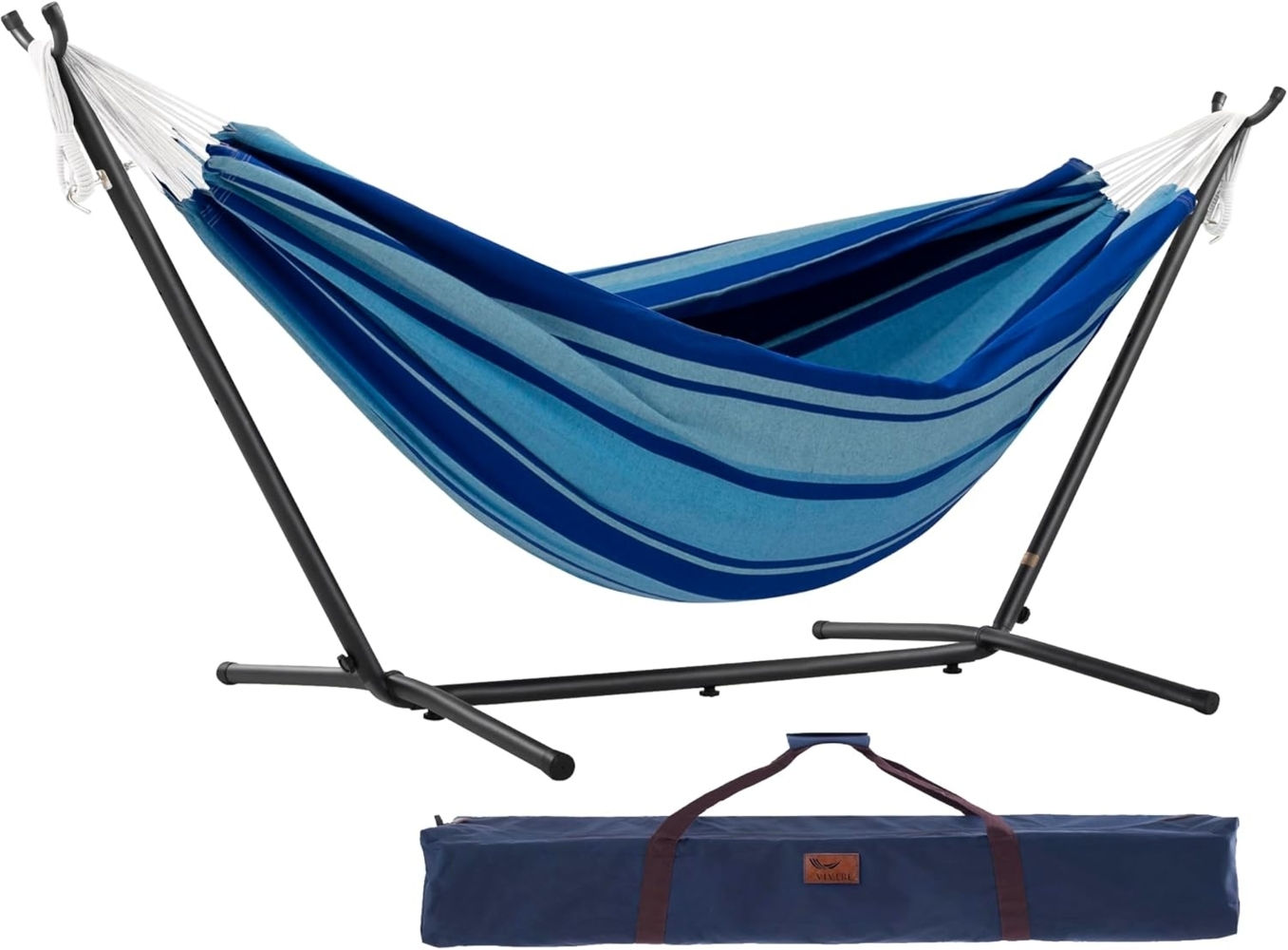 VIVERE UHSDO8-39 Doppel Baumwolle Hängematte mit Hängemattengestell 250 cm, Island Breeze Einheitsgröße Bild 1