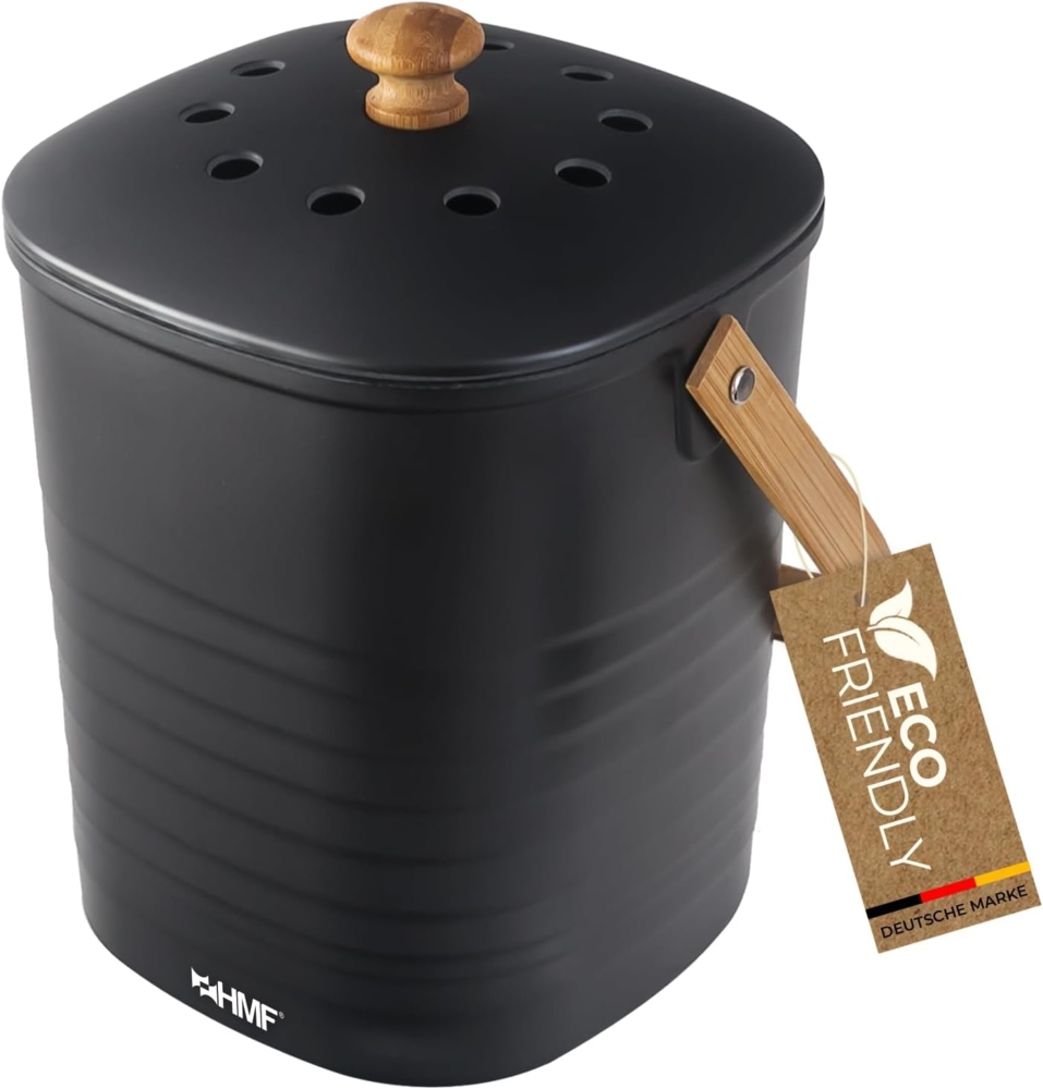 HMF Biomülleimer 3780-3L Geruchsdichter Komposteimer mit Aktivkohlefilter, kleiner Bio Mülleimer für die Küche mit Deckel, 3L, Schwarz Bild 1