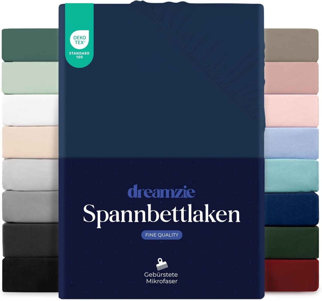 Dreamzie - Spannbettlaken 90x200 cm | Mikrofaser Weich – Für Dicke Matratzen – Oeko-Tex | Komfort, Atmungsaktivität, Pflegeleicht – Dunkelblau Bild 1
