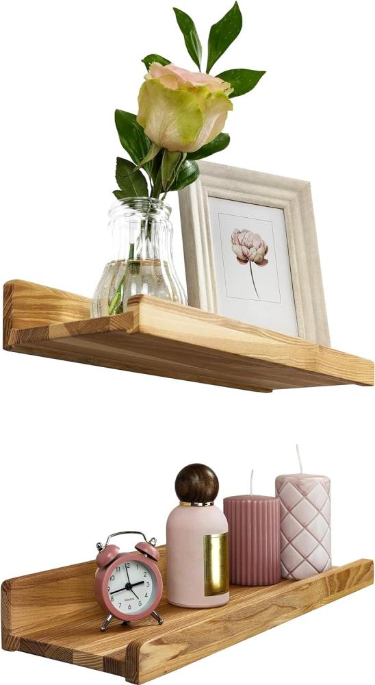 Wood Wedge 2er-Set Schwebende Wandregal, Rustikale Holzregale mit Lippe, Kinderbücherregale, Bild & Fotoregal für Schlafzimmer, Wohnzimmer, Badezimmer, Küche, Büro (natürlich 40cm) Bild 1