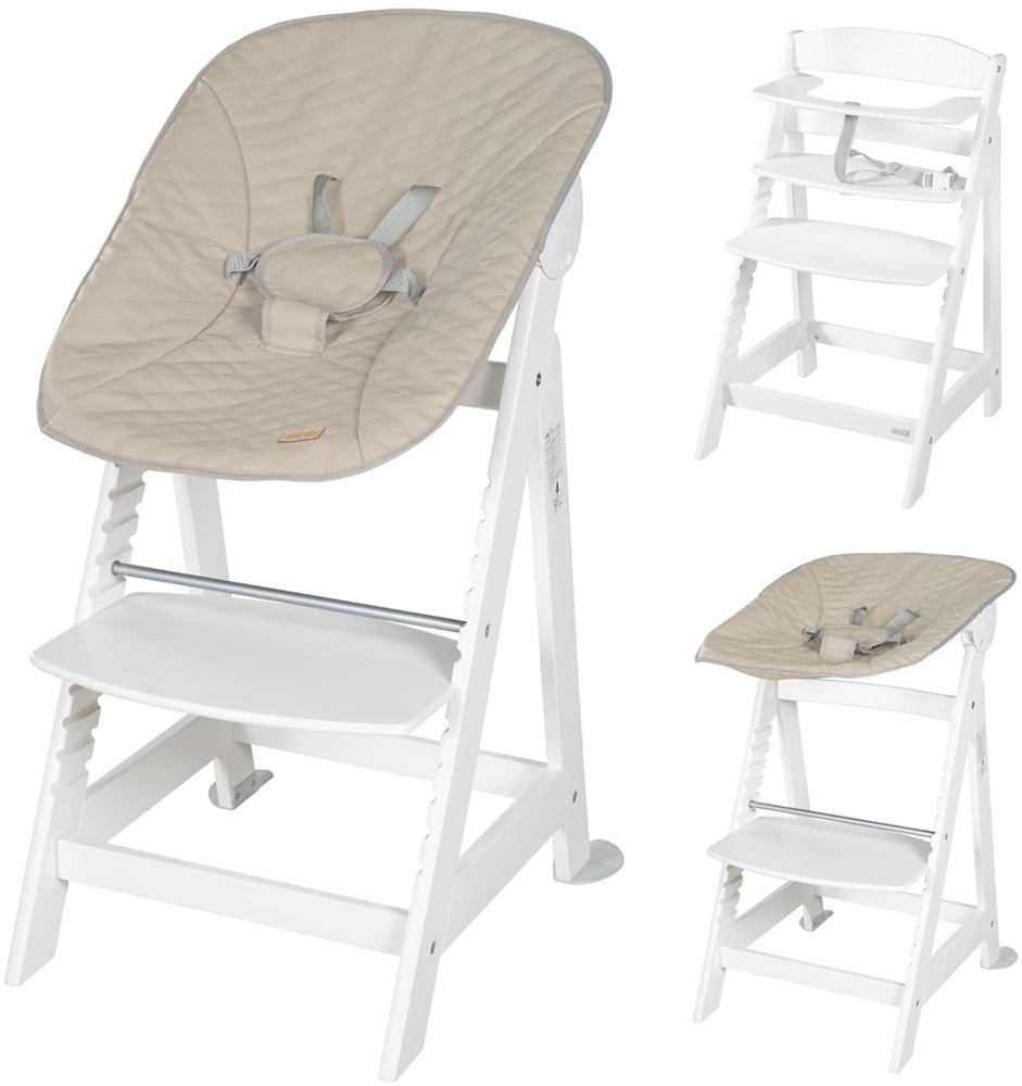 roba Treppenhochstuhl 'Born Up' - Set 2 in 1 - 'Greyish gesteppt' - mit Liegefunktion - Geburt - Weiß Bild 1