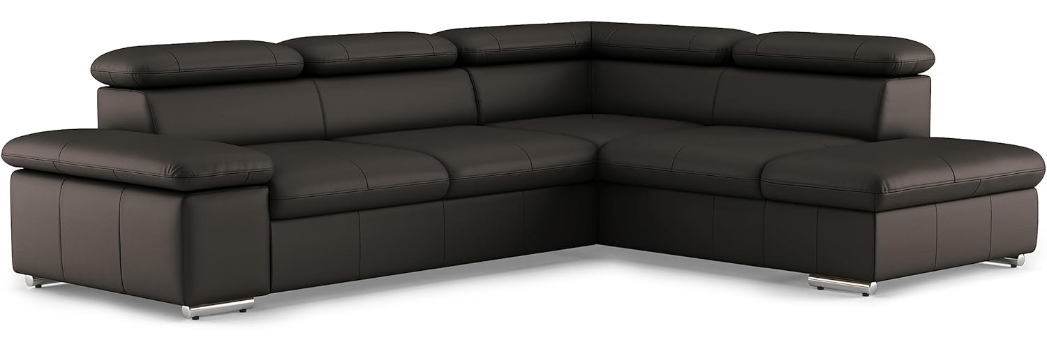 CAVADORE Leder-Schlafsofa Valerie mit Ottomane / Eckcouch mit Schlaffunktion + Kopfteilverstellung / 272 x 73 x 226 / Echtleder Dunkelbraun Bild 1