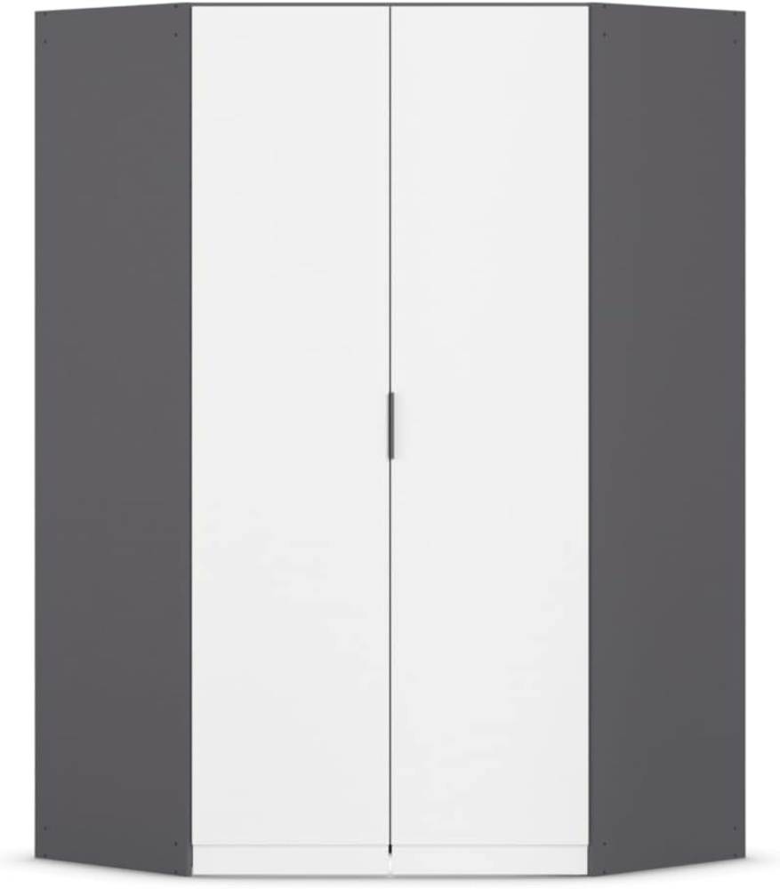 Rauch Möbel Lagoa, Kleiderschrank, Eckschrank, Garderobe für Schlafzimmer, Kinderzimmer, Jugendzimmer 2-türig, Farbe Weiß/Grau metallic, Schwarz, Breite 117 Bild 1
