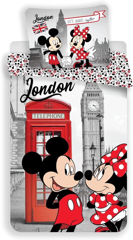 Bettwäsche Set Motiv Minnie Maus Telephone London 140 x 200 + 70 x 90 cm 100 % Baumwolle Bild 1