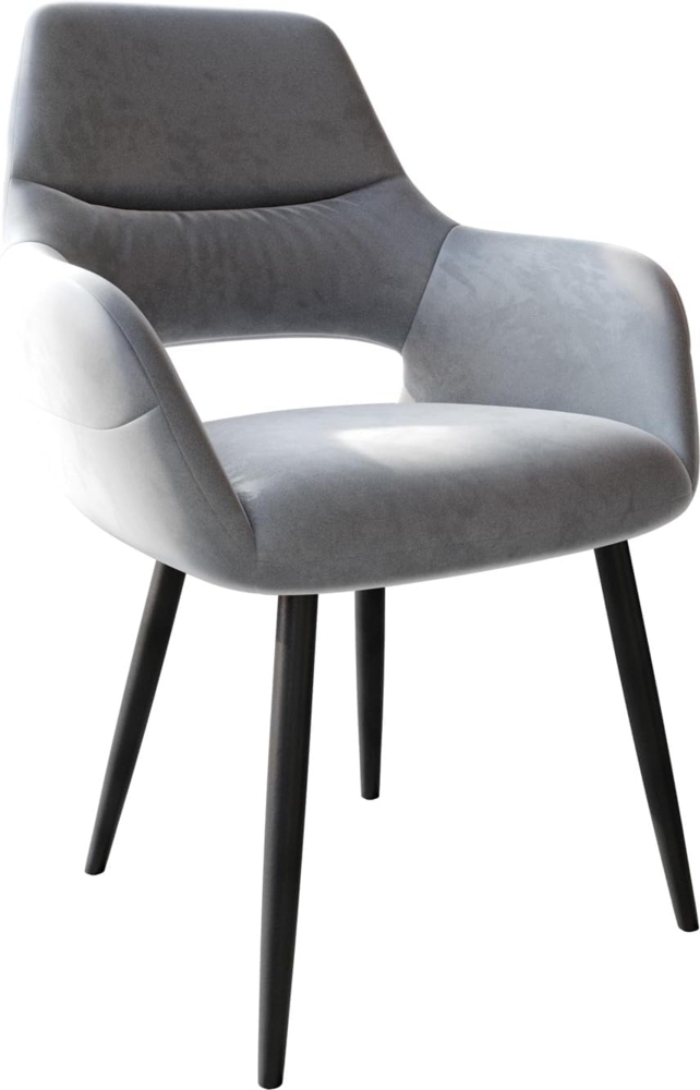 Esszimmerstuhl Yago-Flex mit Armlehnen Samt Grau 4-Fuß konisch Schwarz Taschenfederkern Bild 1