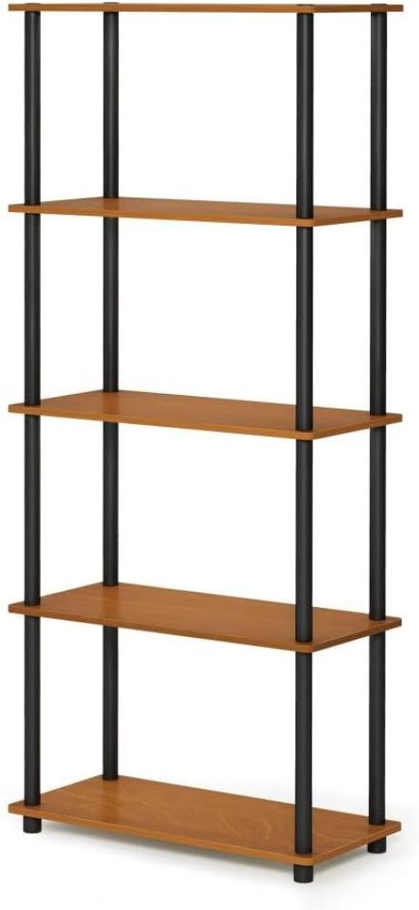 Furinno Turn-N-Tube 5-stufiges Mehrzweck-Regal, Bücherregal, Aufbewahrungsregal, mit Runde Rohre, Helle Kirsche/Schwarz, 59. 9 (Breite) x 145. 8 (Höhe) x 29. 5 (Tiefe) cm Bild 1