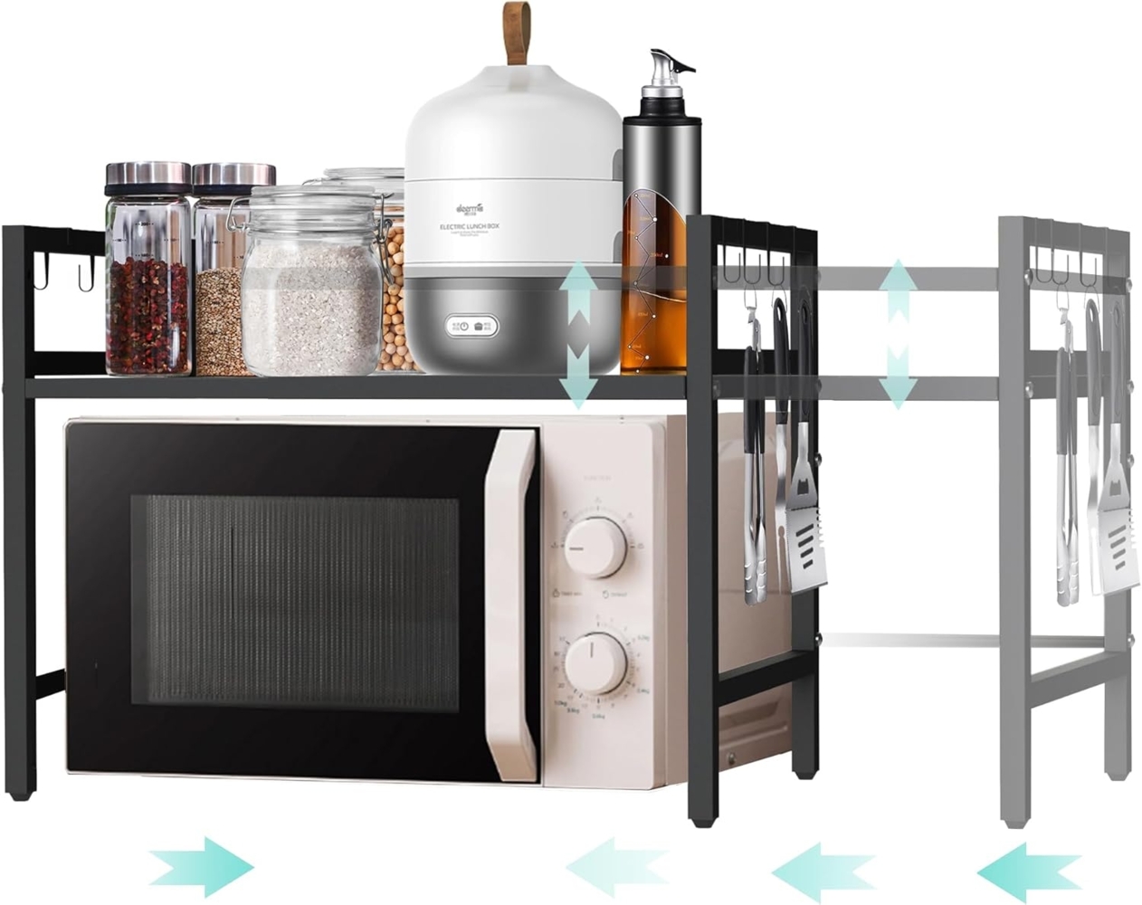 DanDiBo Verstellbares Mikrowellenregal 2 Stufig 40-64 cm Mikrowellen Regal 96613 Stehend Mikrowellenständer Küchenregal Bild 1