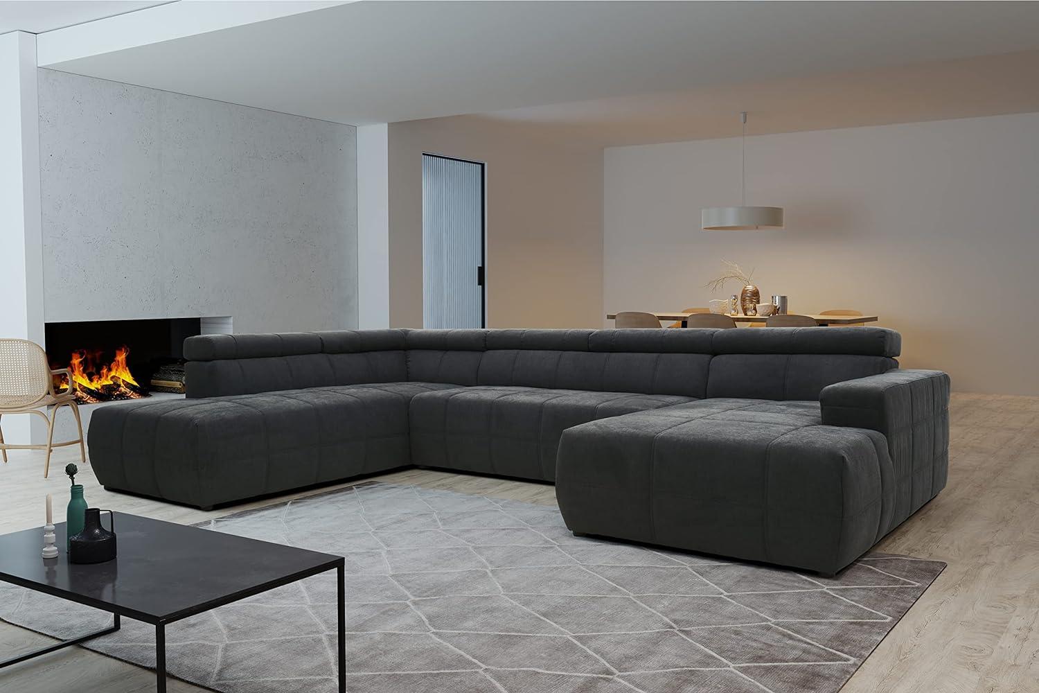 DOMO. collection Brandon Sofa, Wohnlandschaft mit Rückenfunktion in U-Form, Polsterecke Eckgarnitur Polstergarnitur, grau, 228 x 359 x 175 cm Bild 1