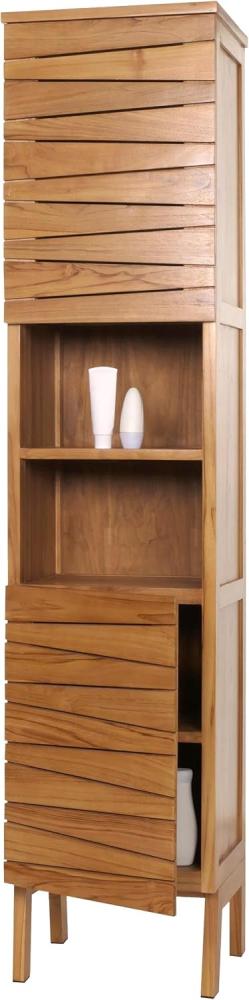 Teak-Hochschrank HWC-M73, Badschrank, 2 Türen 6 Fächer, hochwertiges B-Grade-Teak (Kernholz, 20-30 Jahre) 181x40x35cm Bild 1