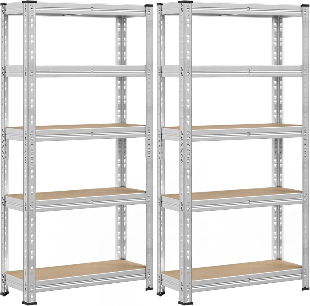 SONGMICS Schwerlastregal, 2er Set, Kellerregal, 30 x 75 x 150 cm, bis 875 kg belastbar, einfache Montage, Lagerregal, verstellbare Ablagen, Lagerregal, silbern Bild 1
