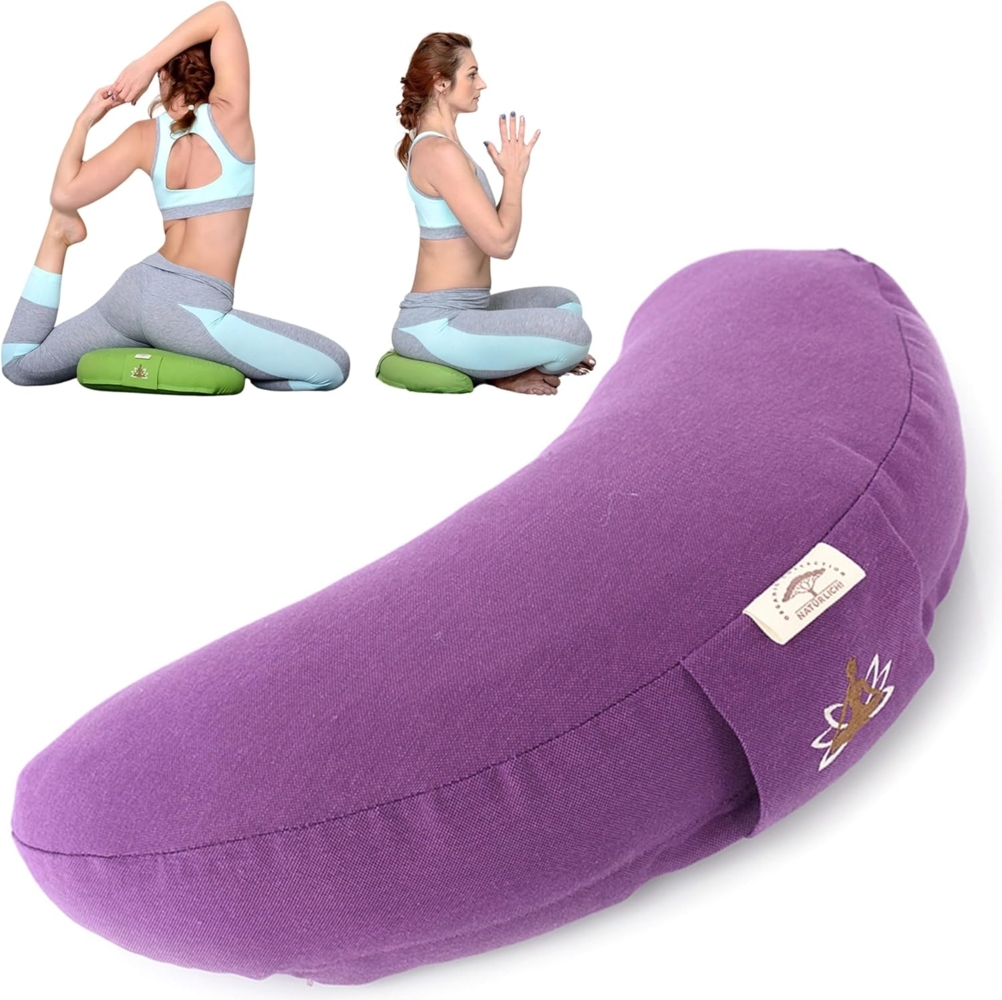 SEI Design Yogakissen Meditationskissen Yogakissen Halbmond mit Buchweizenschalen Füllung, gesticktes Motiv Bild 1