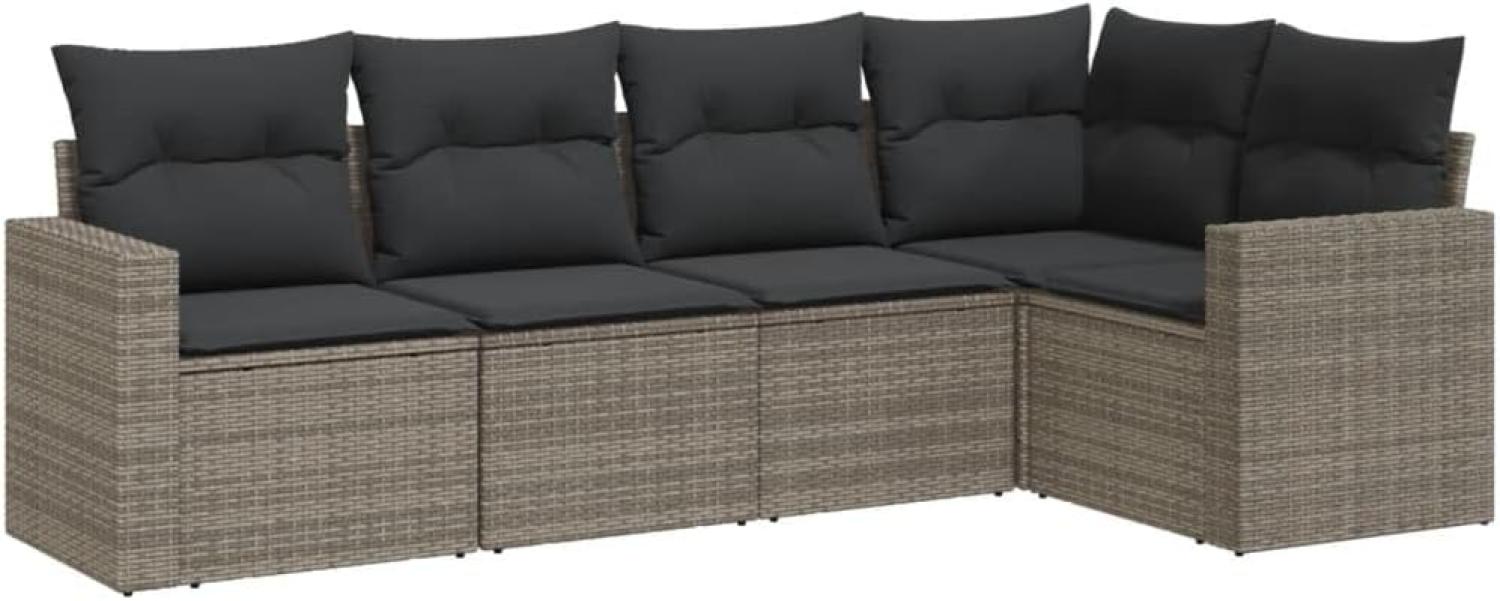 vidaXL 5-tlg. Garten-Sofagarnitur mit Kissen Grau Poly Rattan 3251267 Bild 1