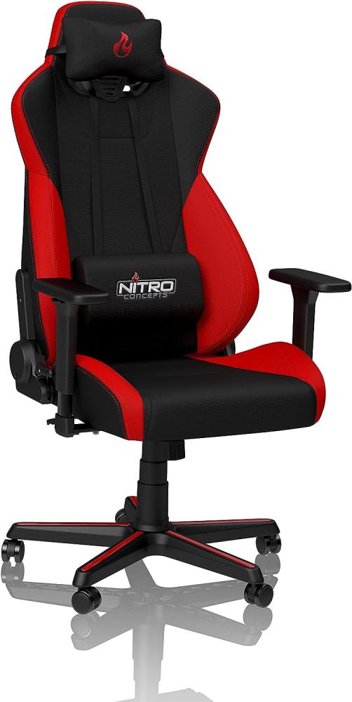 NITRO CONCEPTS S300 Gamingstuhl - Ergonomischer Bürostuhl Schreibtischstuhl Chefsessel Bürostuhl Pc Stuhl Gaming Sessel Stoffbezug Belastbarkeit 135 Kilogramm - Inferno Red (Rot) Bild 1