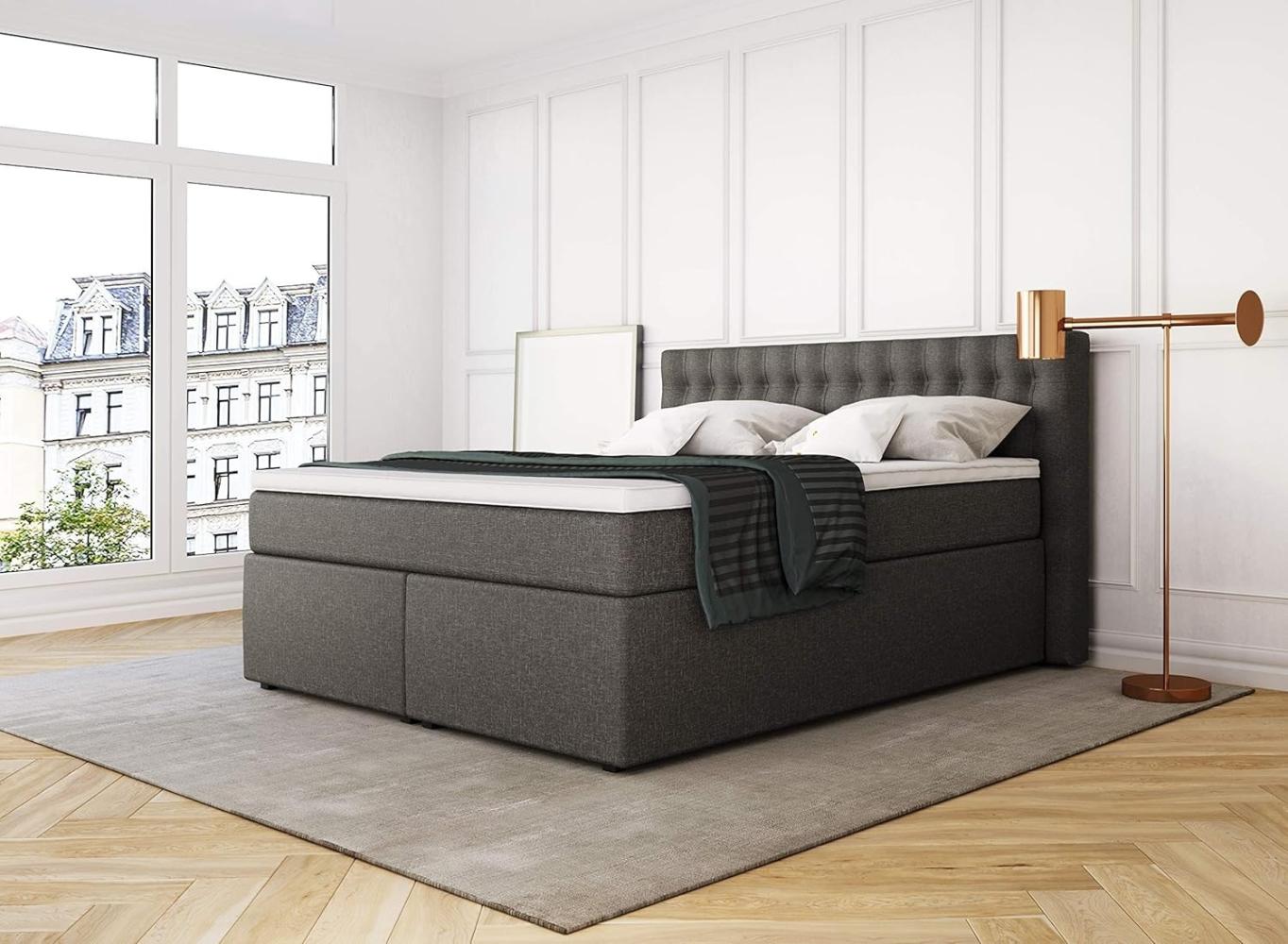 Betten Jumbo King Boxspringbett 180x200 cm 7-Zonen TFK Härtegrad H3 und Visco-Topper | Farbe Braun | div. Größen verfügbar Bild 1