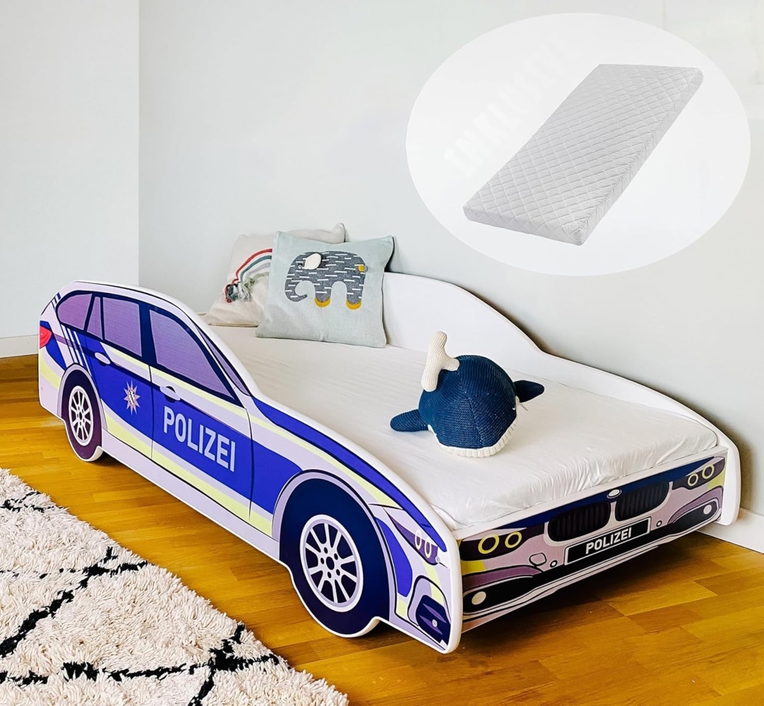Kids Collective 'Polizei' Autobett 70x140 cm, mit Matratze, Rausfallschutz und Lattenrost Bild 1