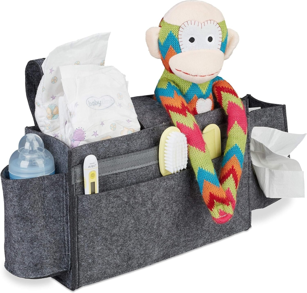 Relaxdays Betttasche Hochbett, 8 Fächer, Baby- & Pflegebett, Filz Bett Organizer zum Anhängen HBT 23 x 43 x 11 cm, dunkelgrau Bild 1
