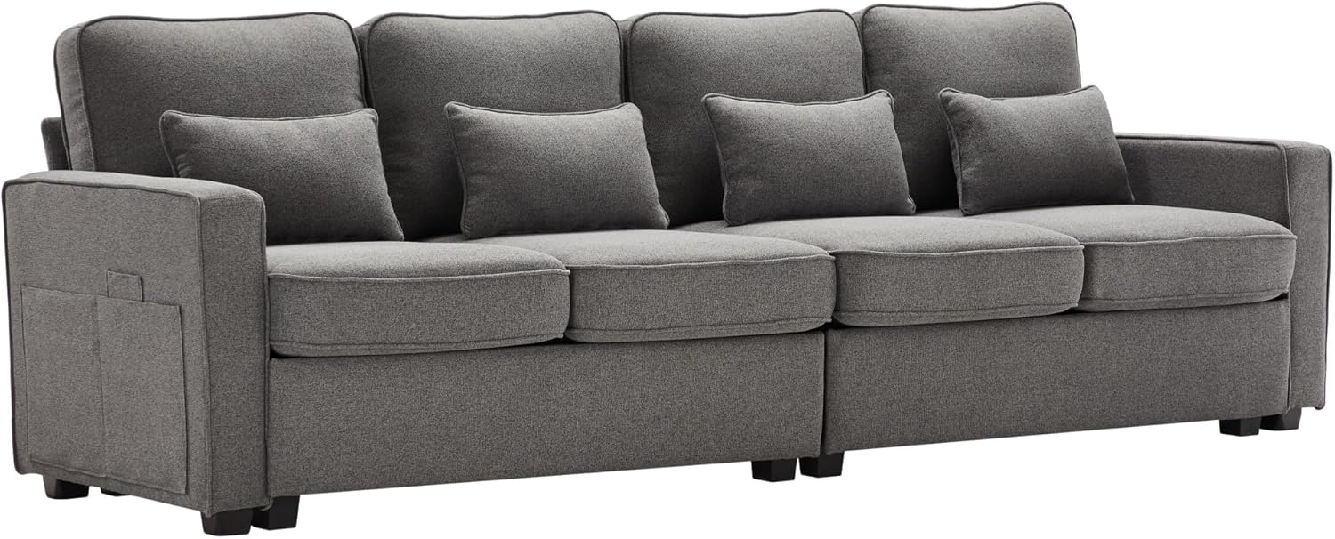 SeedWave Big-Sofa 4-Sitzer großes Sofa, 264cm breites Leinen-Polstersofa, Recamiere mit vier Lendenkissen,Big Sofa Für das Wohnzimmer Bild 1