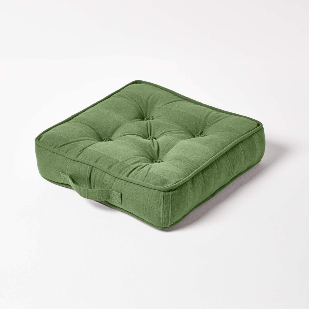 Homescapes Bodenkissen Rajput Bodenkissen aus Baumwolle, 40 x 40 x 8 cm, olivgrün Bild 1