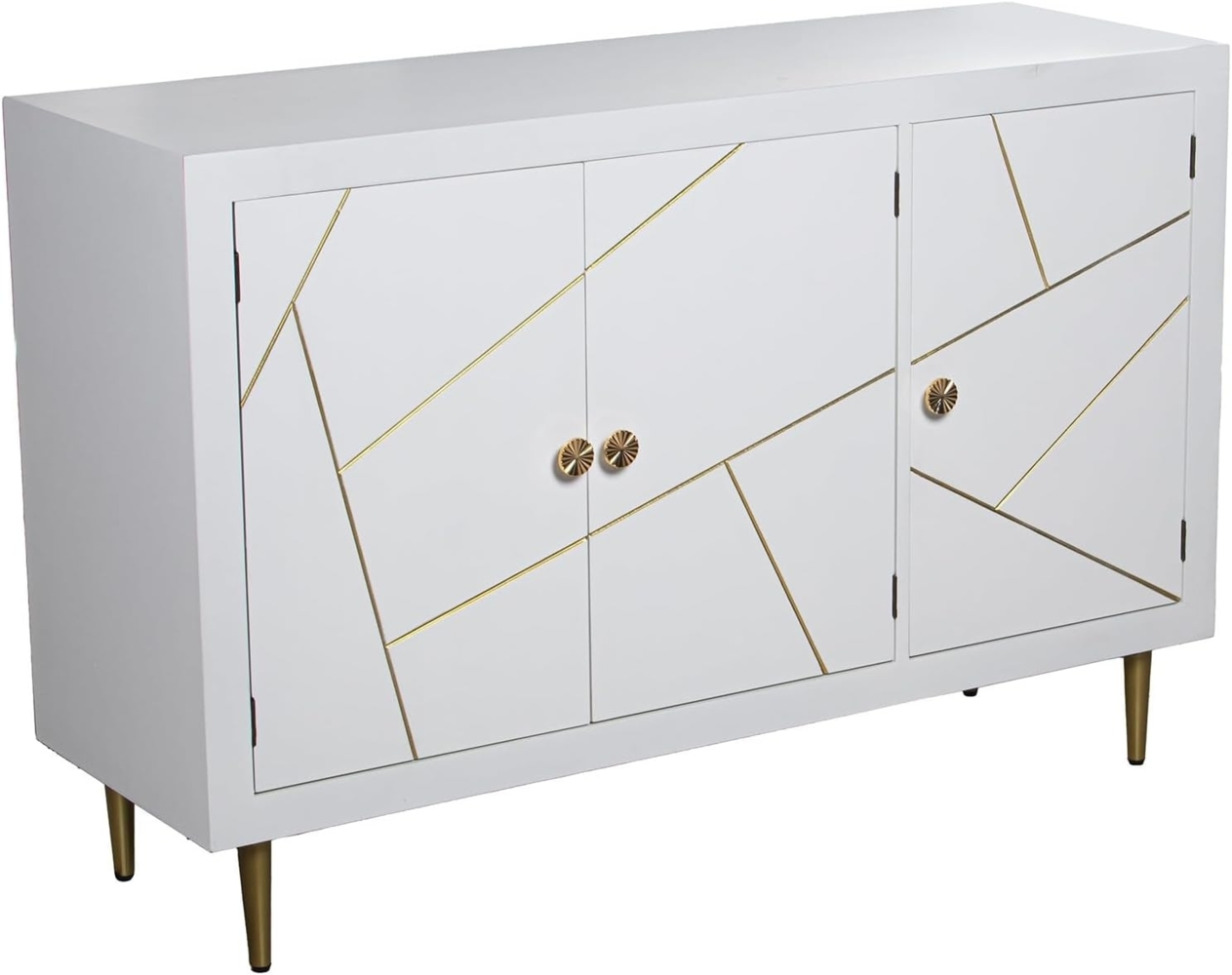 DRW Anrichte aus Holz mit DREI Türen und Magnetverschluss, in Weiß und Gold, 120 x 40 x 80 cm Bild 1