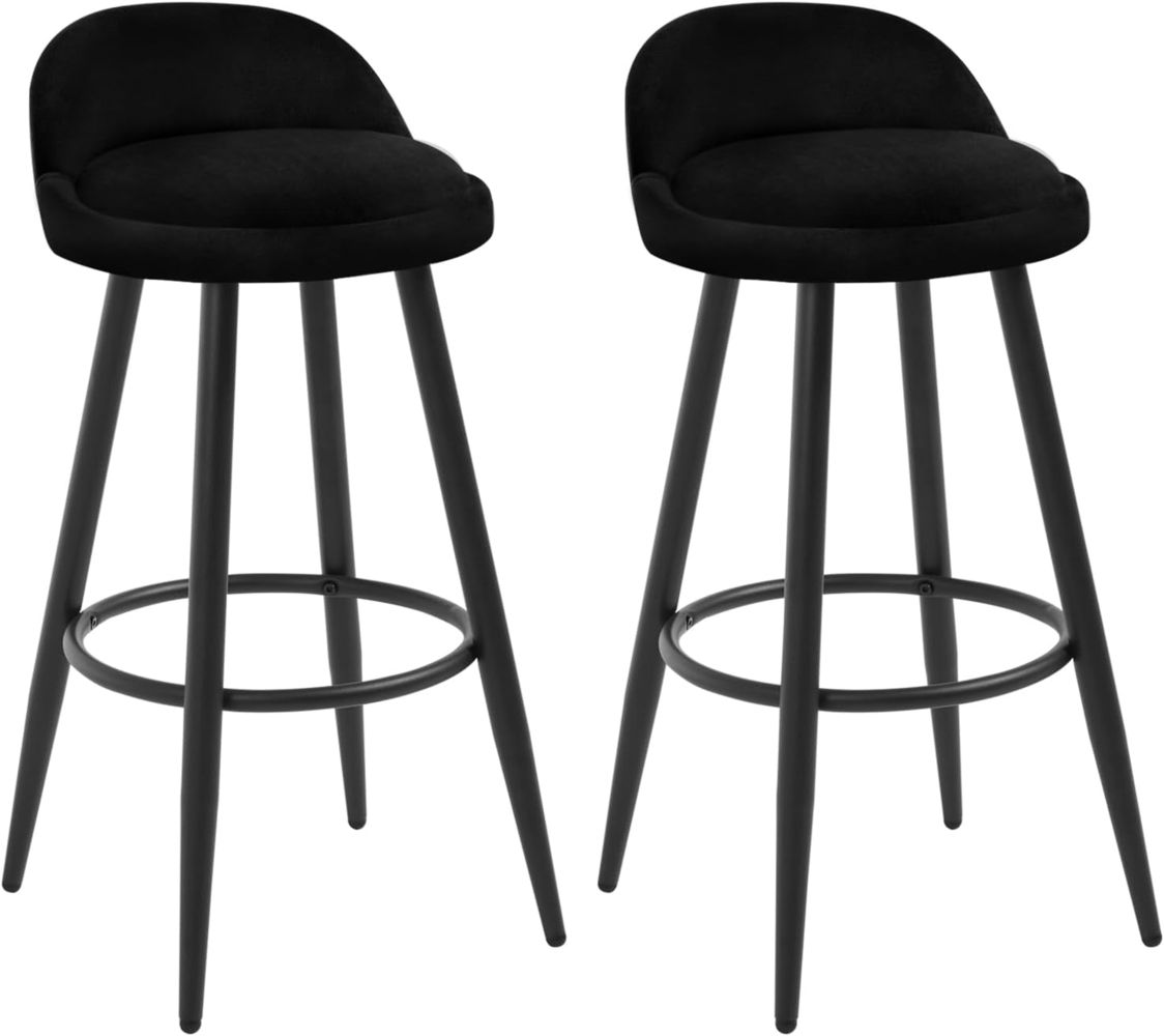 WOLTU BH296sz-2 Barhocker 2er Set Barstuhl Hocker Tresenhocker Bistrohocker Designer Hocker mit Lehne und Fußstütze aus Samt Metall, Schwarz Bild 1