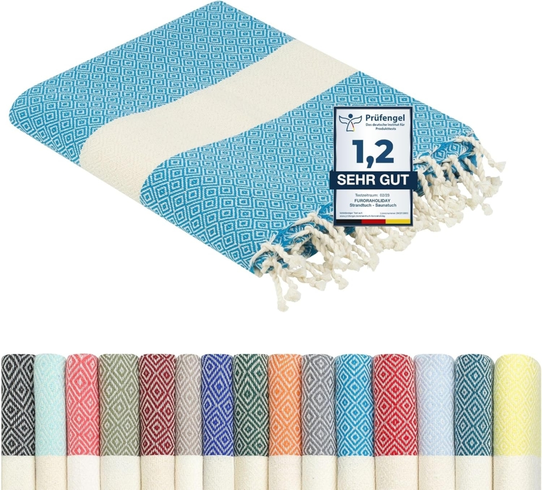 furora HOLIDAY Strandtuch groß 100x200 cm Strand Tuch, aus Baumwolle, Hamamtuch Badetuch, leicht, lang, dünn & kompakt Bild 1