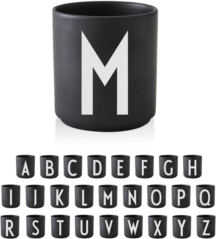 Design Letters Buchstaben Porzellan Kaffeetasse A-Z Schwarz | Weihnachten dekoration | Weihnachtsgeschenke für Frauen, Männer | Dekorativ Design Tasse in Premium Porzellan mit eingravierter Buchstabe Bild 1