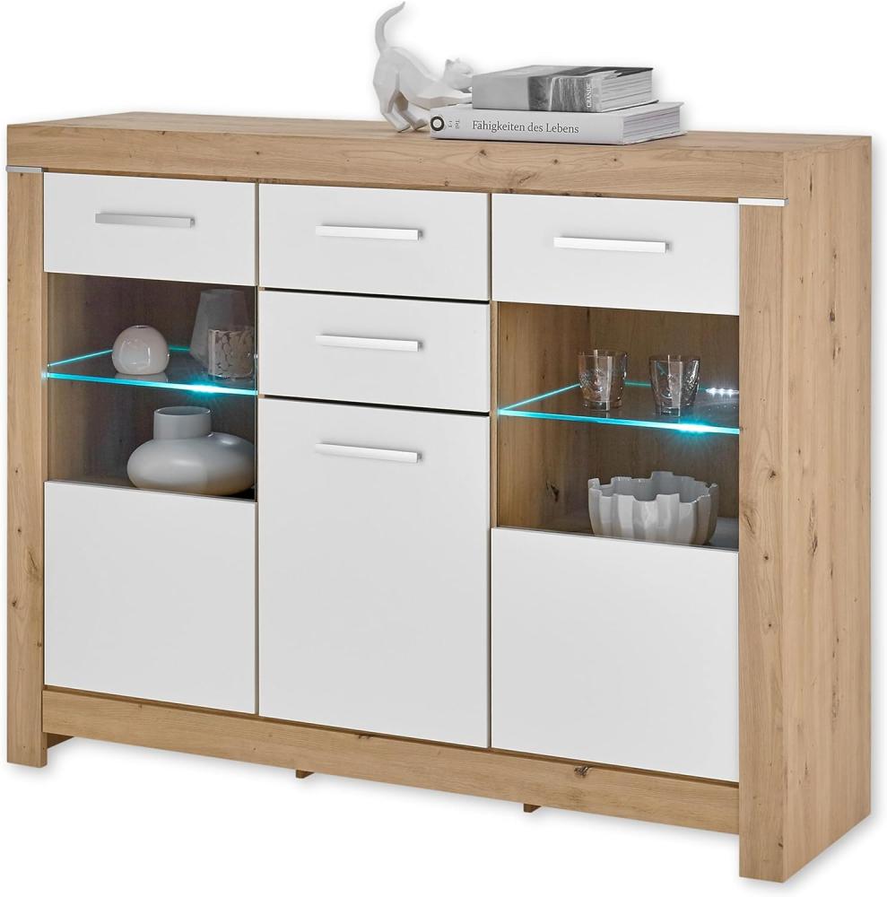 BALIN Highboard mit LED-Beleuchtung in Artisan Eiche Optik, Weiß - Moderner Wohnzimmerschrank mit viel Stauraum für Ihren Wohnbereich - 160 x 125 x 45 cm (B/H/T) Bild 1