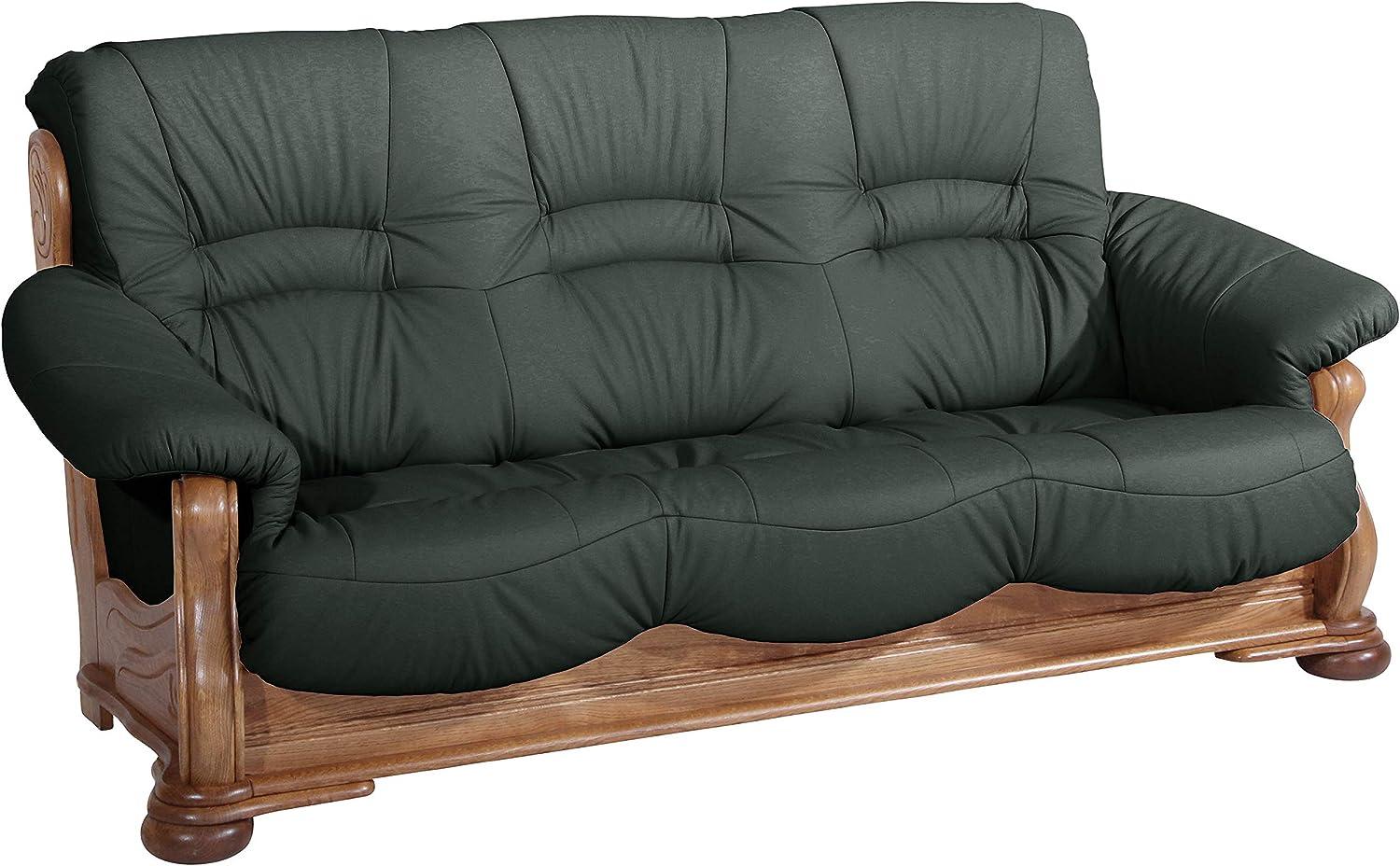 Tennessee Sofa 3-Sitzer Echtleder Dunkelgrün Eiche rustikal Bild 1