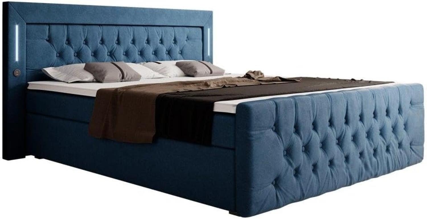 Boxspringbett Elegance mit LED, USB und Stauraum 160x200 Blau H3 Bild 1