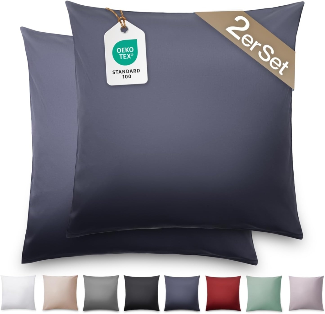 Blumtal Kissenbezüge Premium Mako Satin Kissenbezug, superweich aus 100% Baumwolle, (2 Stück), OEKO-TEX zertifiziert – Glanzoptik & farblich passender Reißverschluss Bild 1