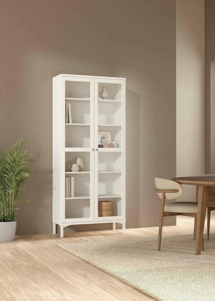 Dmora - Vitrine Felicie, Glas-Sideboard, Mehrzweckvitrine, Hängendes Bücherregal mit Glastüren, 89x36 h203 cm, Weiß Bild 1