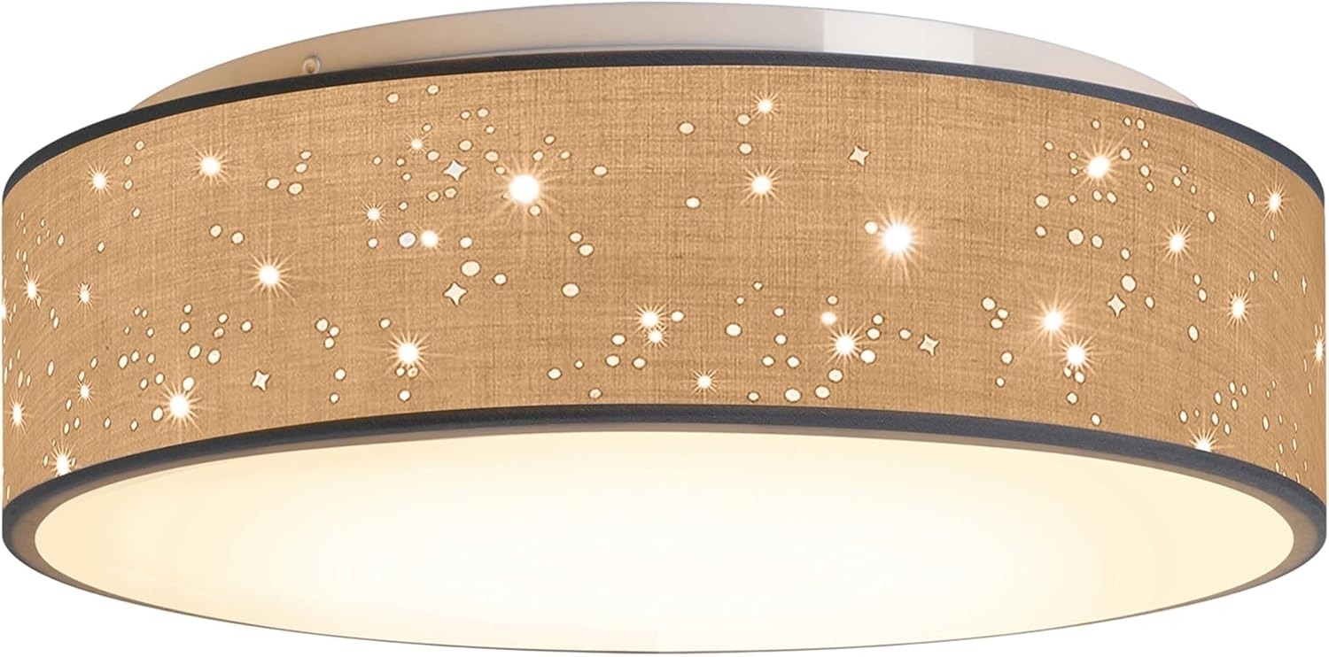 Zedelmaier Deckenlampe Stoff 38cm E27x2 max. 40W Deckenleuchte mit Sternenhimmel Wohnzimmer Schlafzimmer Kinderzimmer Flur Küche Lampe Decke Stoffdeckenlampe Rund (Taupe, Ø38x12,5 cm) Bild 1