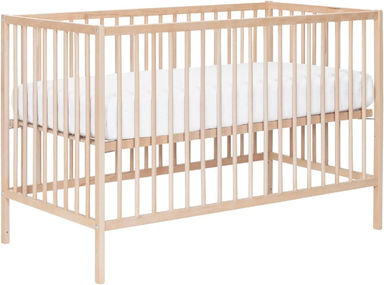 Puck Raw Babybett Buche Natur 60 x 120 cm - Holz, 9 Positionen verstellbar, Lattenrost ist höhenverstellbar Bild 1