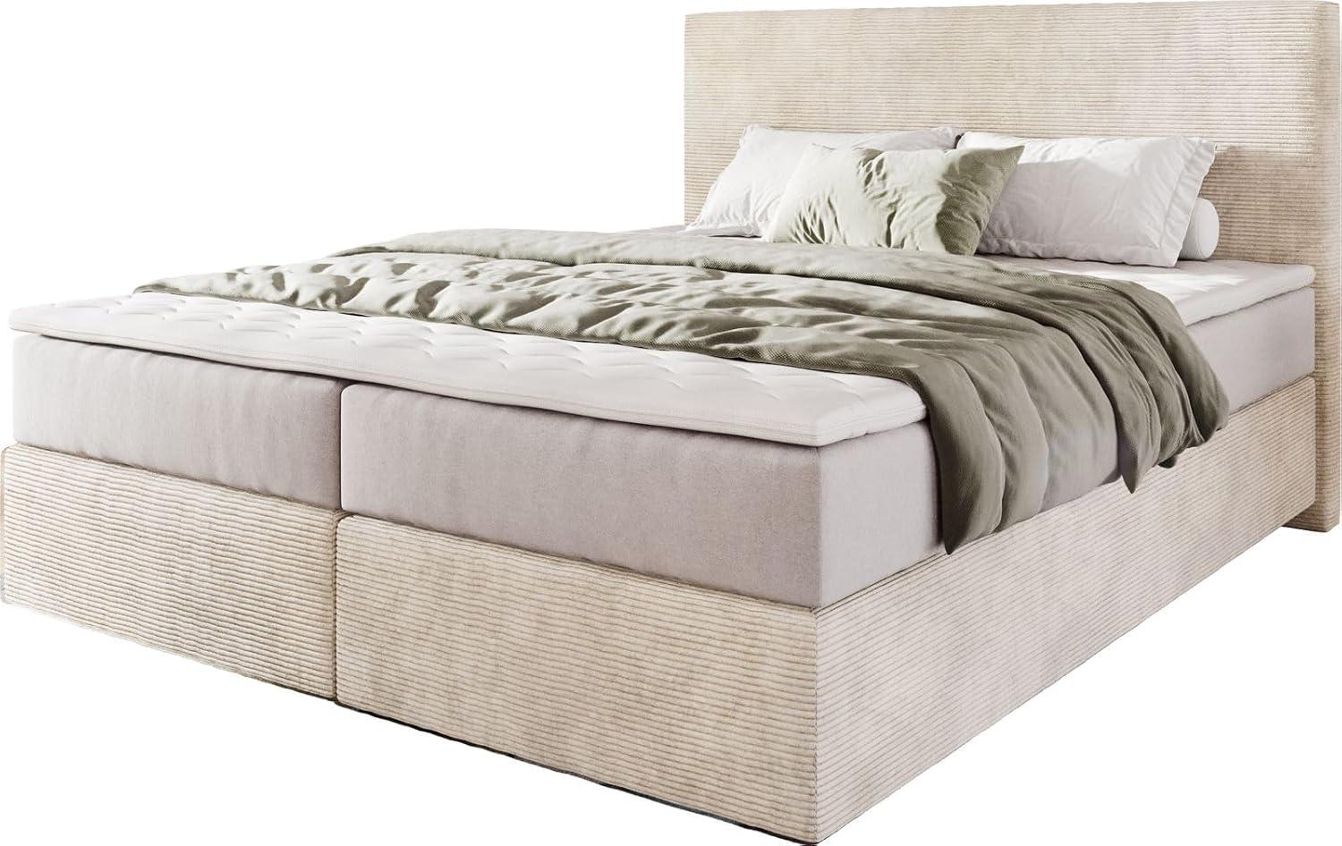 Boxspringbett Dream-Well 160x200 cm Cord Beige mit Taschenfederkernmatratze und Topper Visco Bild 1