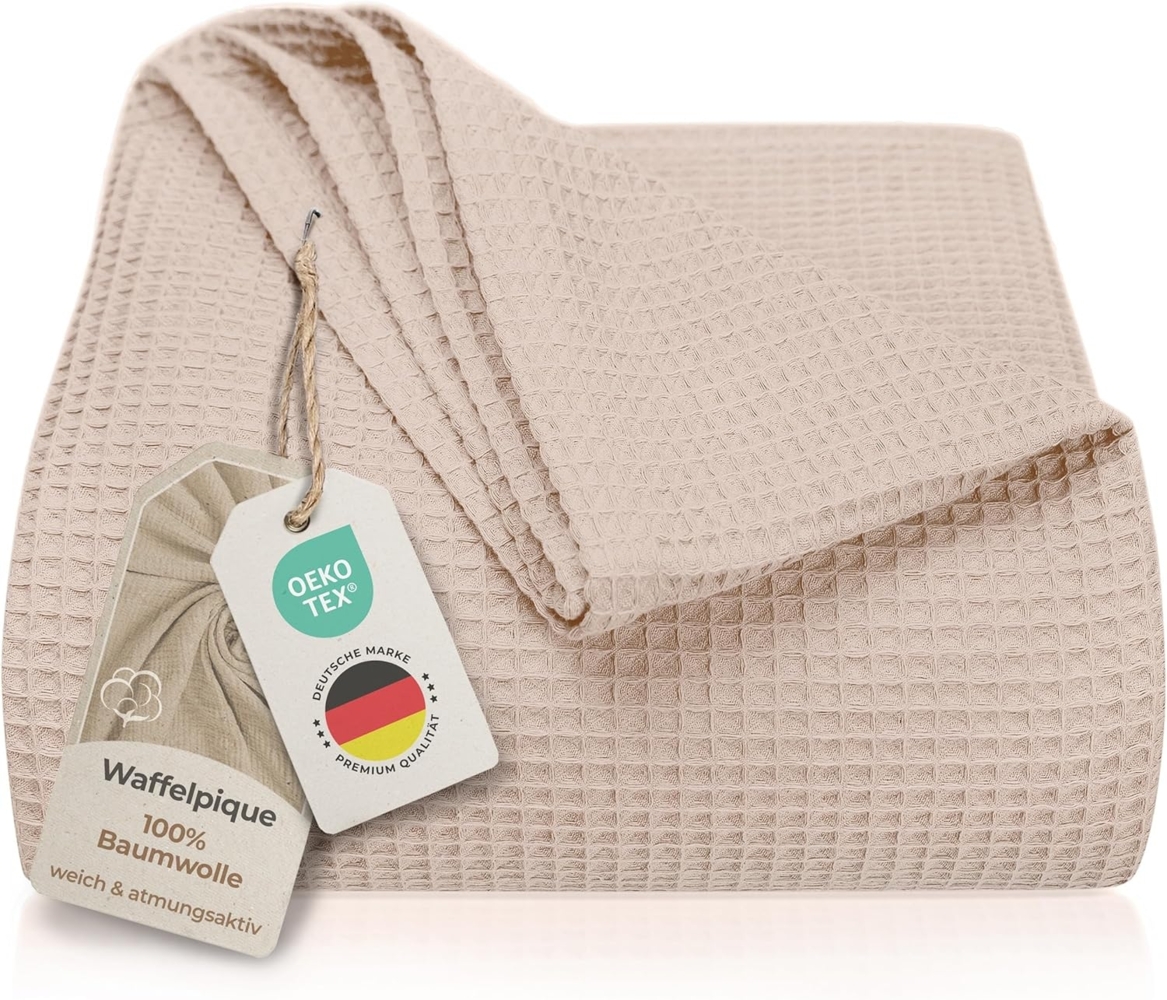 Laynenburg Tagesdecke Waffelpique aus 100% Baumwolle – Baumwolldecke, Kuscheldecke, Wohndecke als Sommerdecke, Bett-Überwurf, Couch-Überwurf, Sofa-Decke Bild 1