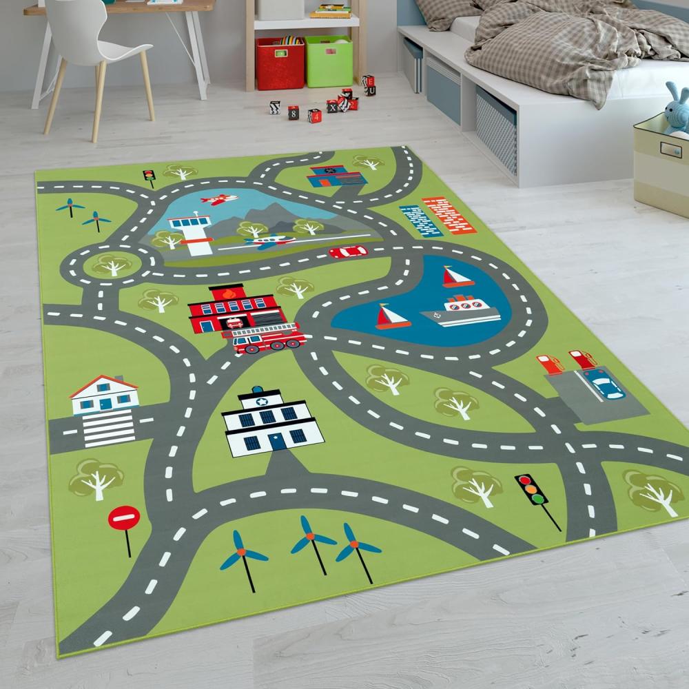 Paco Home Kinderteppich Teppich Kinderzimmer Spielteppich Junge Mädchen Modern rutschfest, Grösse:140x200 cm, Farbe:Grün 2 Bild 1