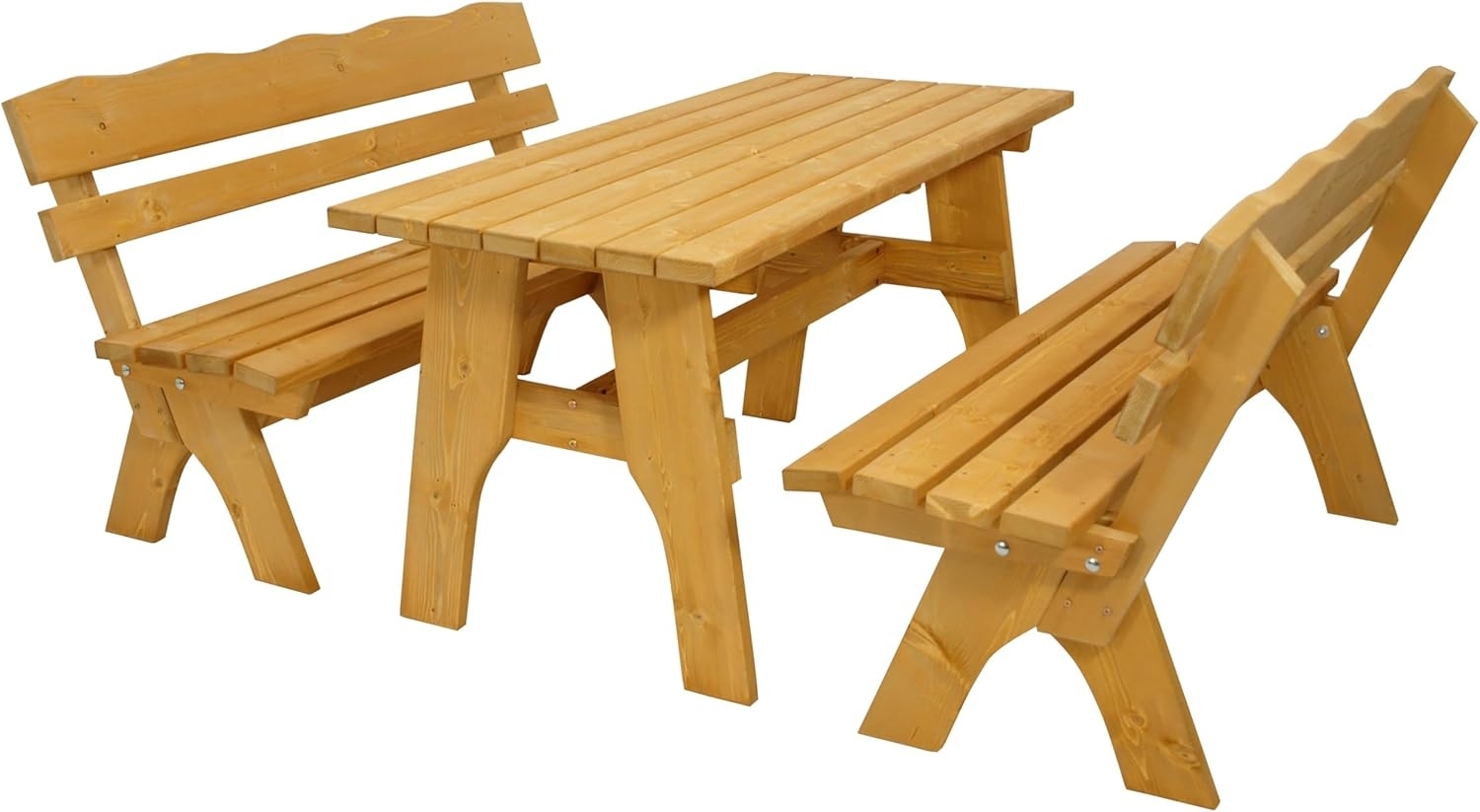 TPFGarden Garten-Essgruppe Drieburg, (3-tlg, Outdoor Garten Garnitur aus massivem Kiefernholz), 2x Bank 3-Sitzer & 1x Tisch 72x150cm - Hochwertige Verarbeitung Bild 1