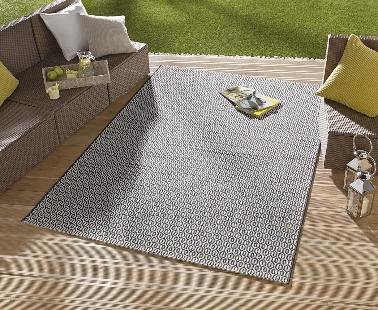 NORTHRUGS In- und Outdoor Teppich Coin 240x340 cm - Wetterfest Modern Geometrisch Feines Allover Design Teppich für Balkon Terrasse Garten Wintergarten Wohnzimmerteppich Wasserfest in Schwarz Bild 1