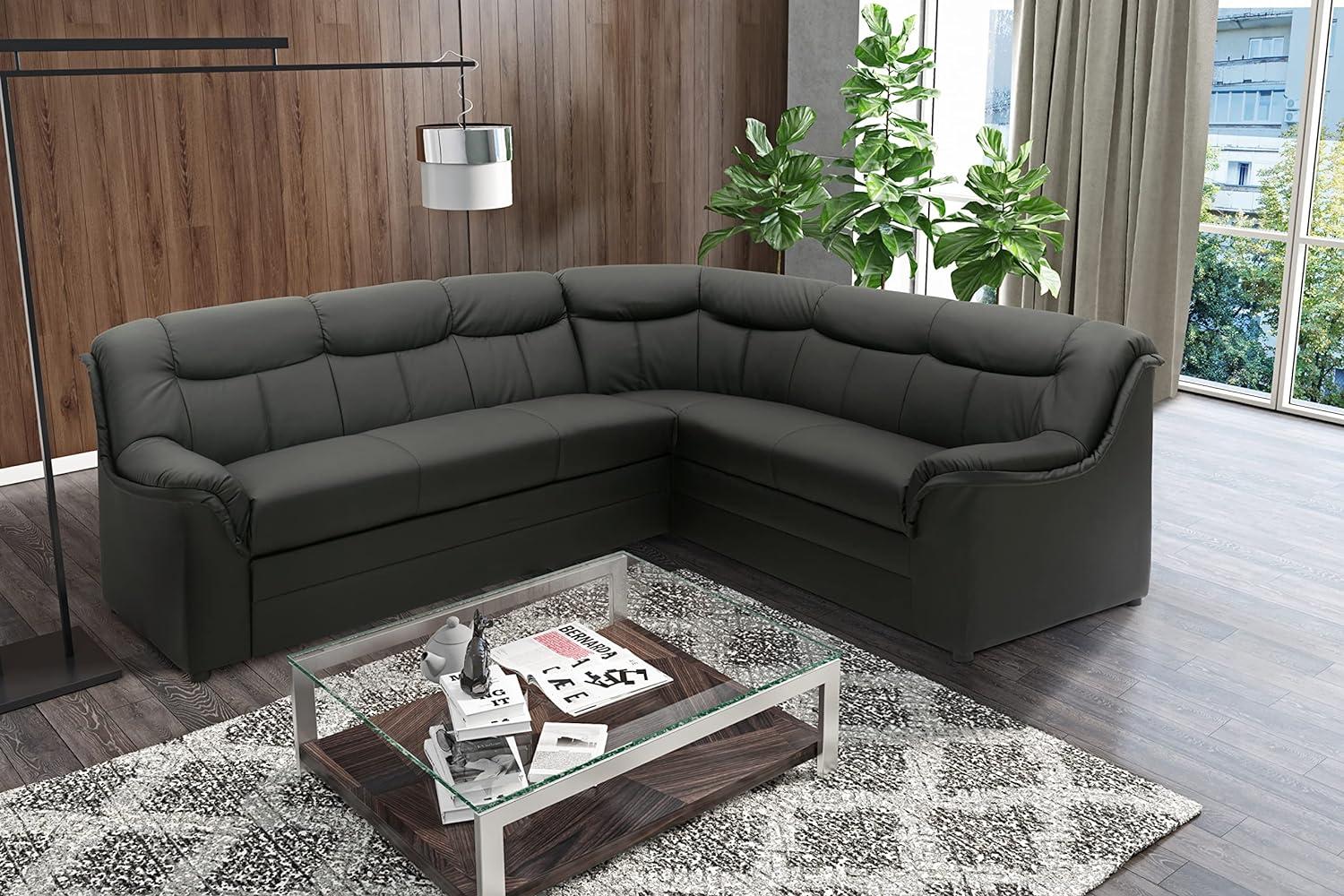 DOMO Collection Ecksofa Berlin, zeitlose Couch mit hochwertiger Ferderkern-Polsterung, 205x250x89 cm, L-Form in schwarz Bild 1