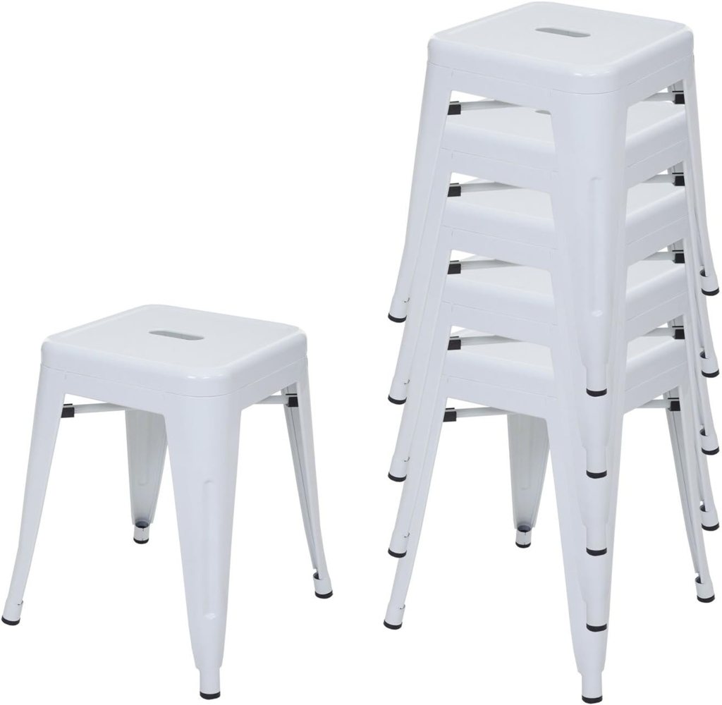 6er-Set Hocker HWC-A73, Metallhocker Sitzhocker, Metall Industriedesign stapelbar ~ weiß Bild 1