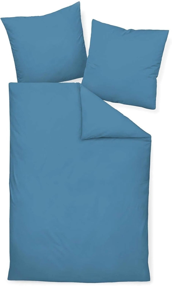 Traumschlaf Uni Mako-Satin Bettwäsche|135x200 cm + 40x80 cm| jeansblau Bild 1